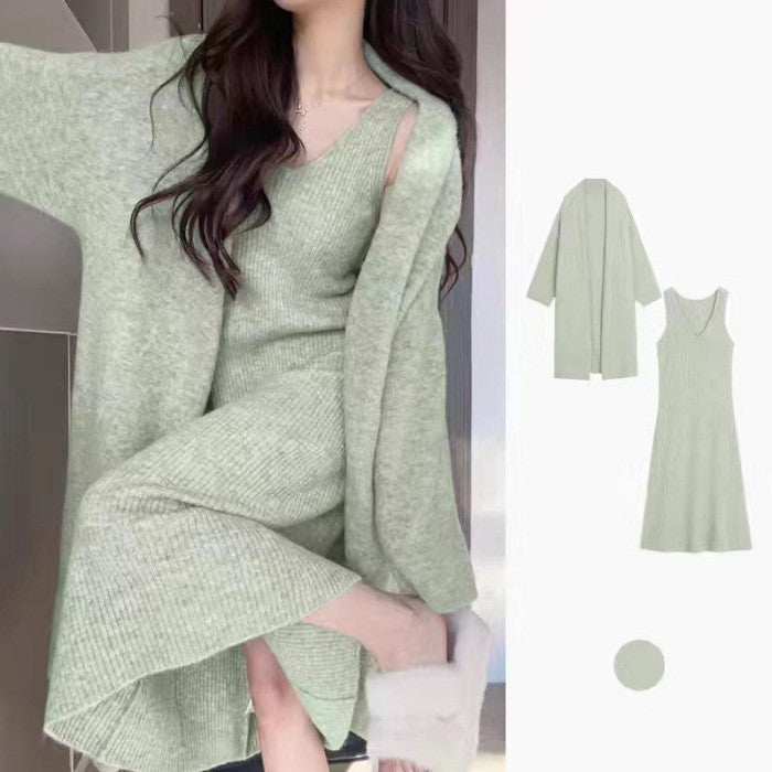 Ensemble gilet-cardigan et nuisette en tricot pour femme