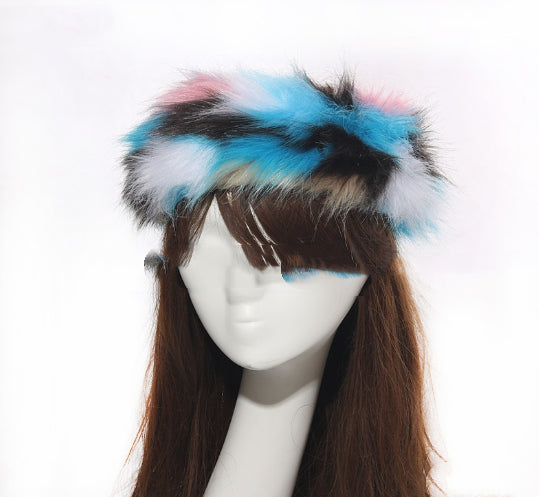 طوق رأس مرن من الفرو الصناعي بنقشة فرو الثعلب للنساء