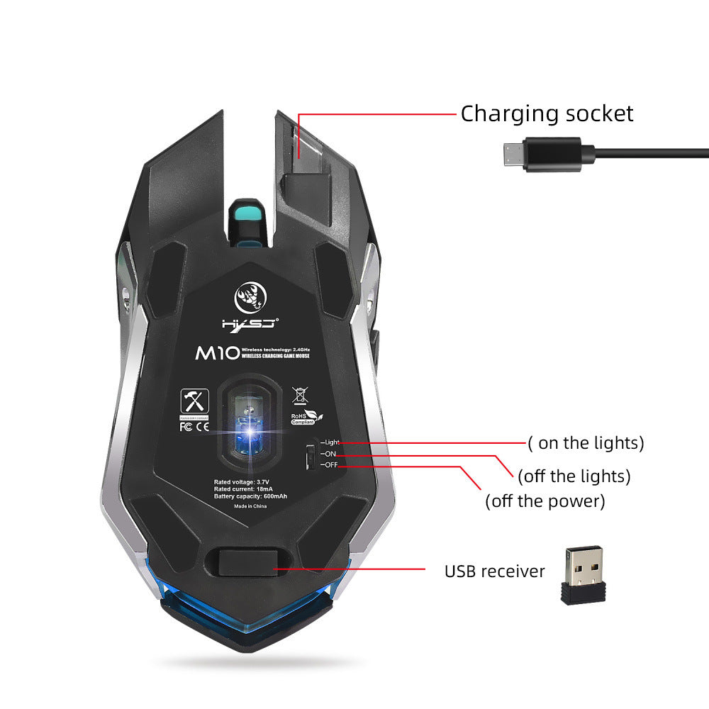 Souris gaming sans fil 2.4G avec lumière LED et 2400 DPI