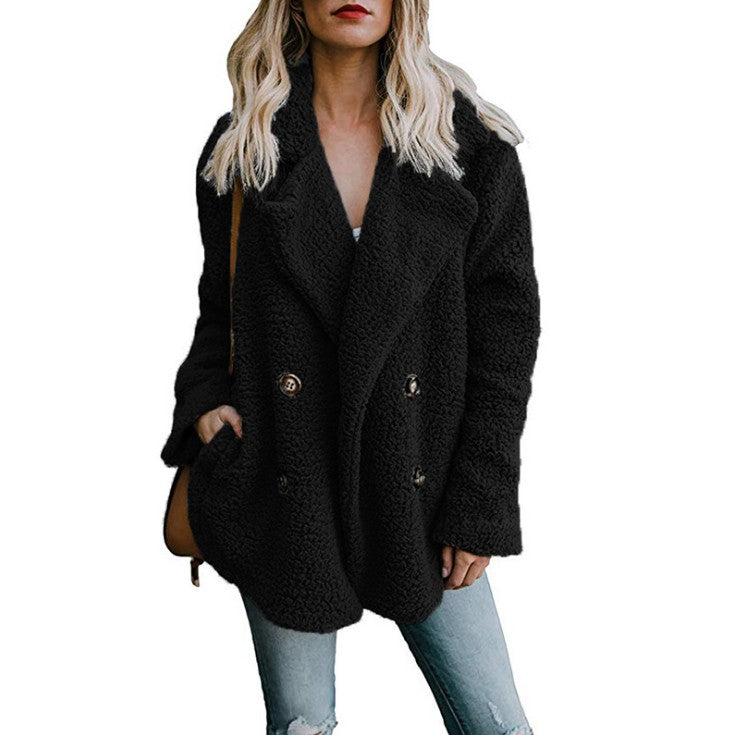 Autumn Winter Button Suit Collar Pocket Blouse Polyester Fiber