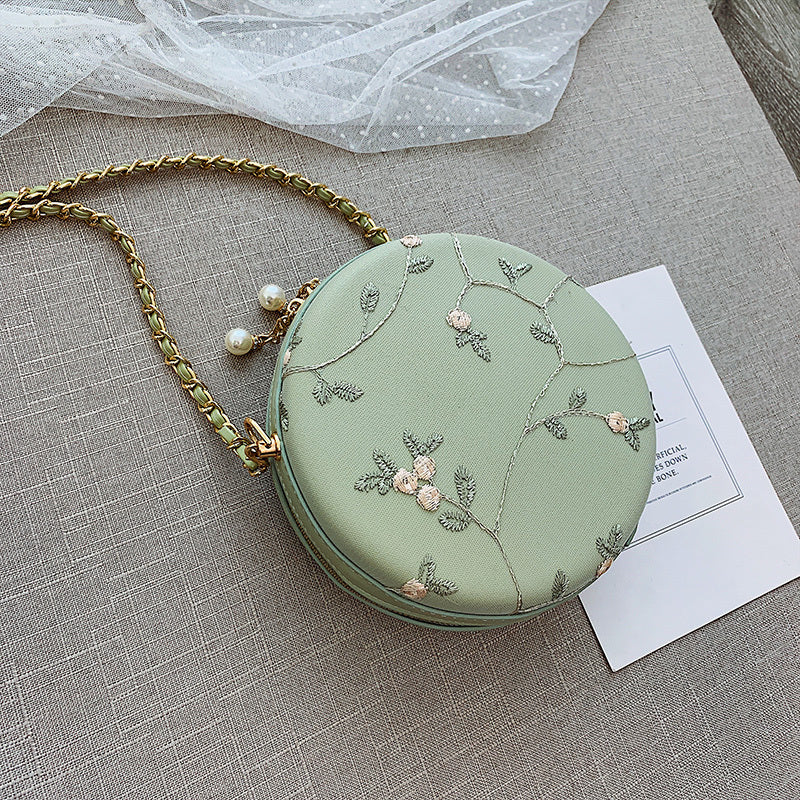 All-Match Small Round PU Crossbody Bag with Chain
