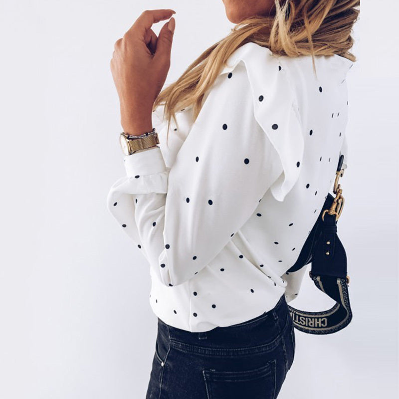 Ruffled Long Sleeve Polka Dot Shirt