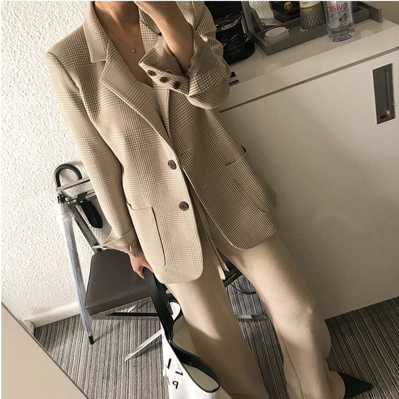 Retro Plaid Polyester Blazer