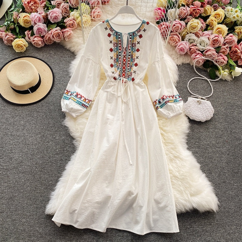 Cotton Hemp Embroidered National Style Long Dress
