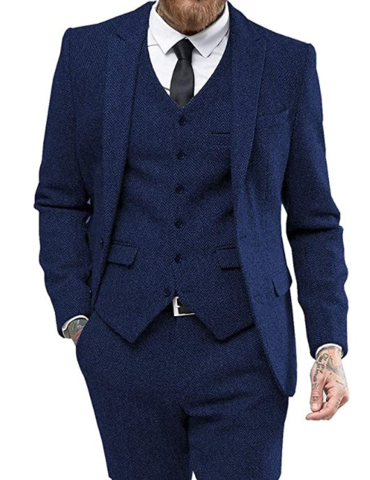 Costume trois pièces pour homme en mélange de viscose à col plat