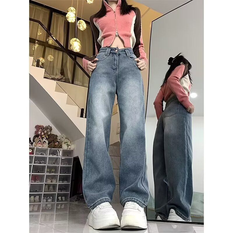 Jean droit taille haute doublé polaire pour femme