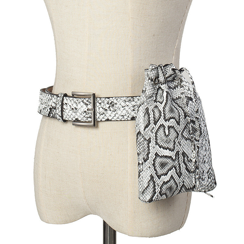 Sac Banane Vertical Femme Imprimé Serpent avec Boucle en Alliage
