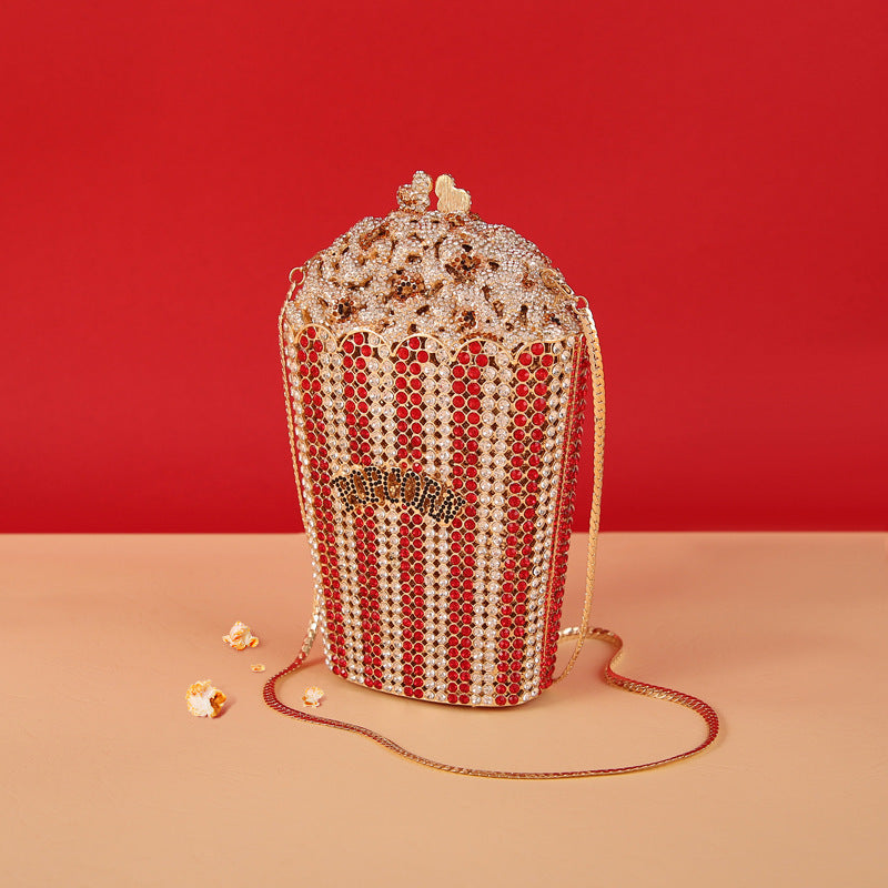 Alloy Diamond Popcorn Bag Small Square Dinner Clutch 20cm