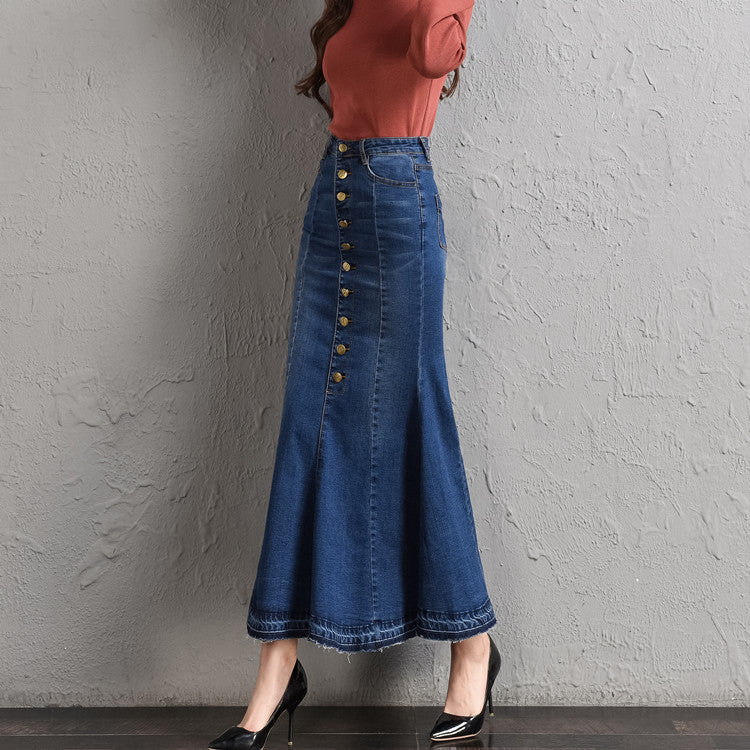 Button-Up Denim Mermaid Skirt