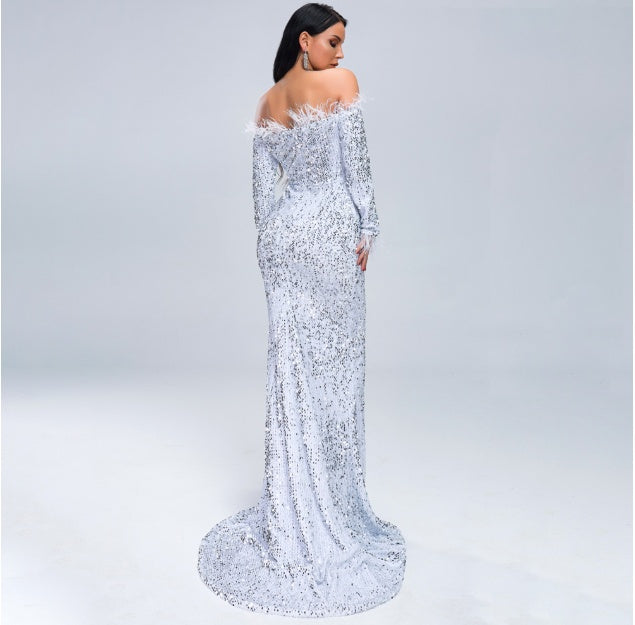 Robe de soirée en polyester blanche, verte et noire – du XS au XL