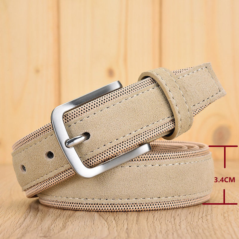 Men's Suede Leather Oxford Cloth Belt with Buckle