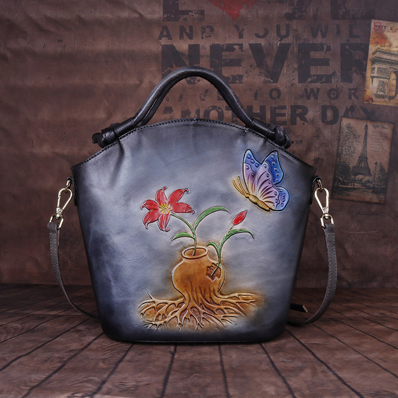 Hand painted one shoulder straddle Bucket Bag
