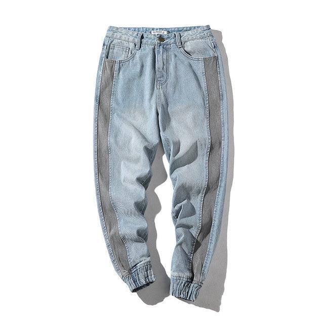 Jean crayon en coton bleu à empiècements M-2XL