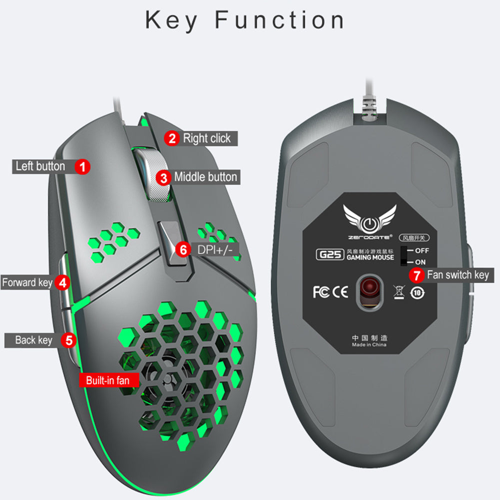 Souris Gamer Mécanique avec Trou de Refroidissement, 6 Boutons, 4 Niveaux de DPI, Filaire USB, 123x65x38mm