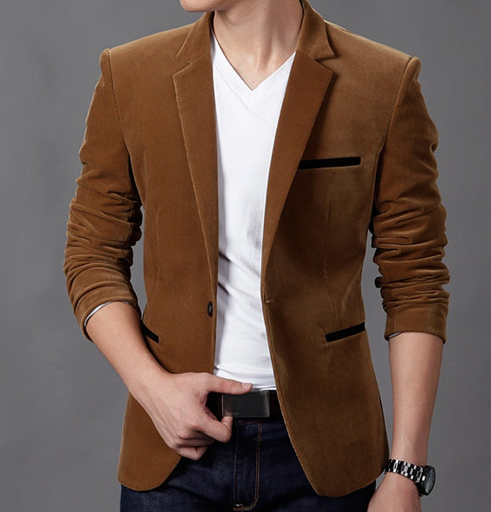 British Style Corduroy Slim Fit Blazer in Khaki, Black, Navy, Burgundy & Brown