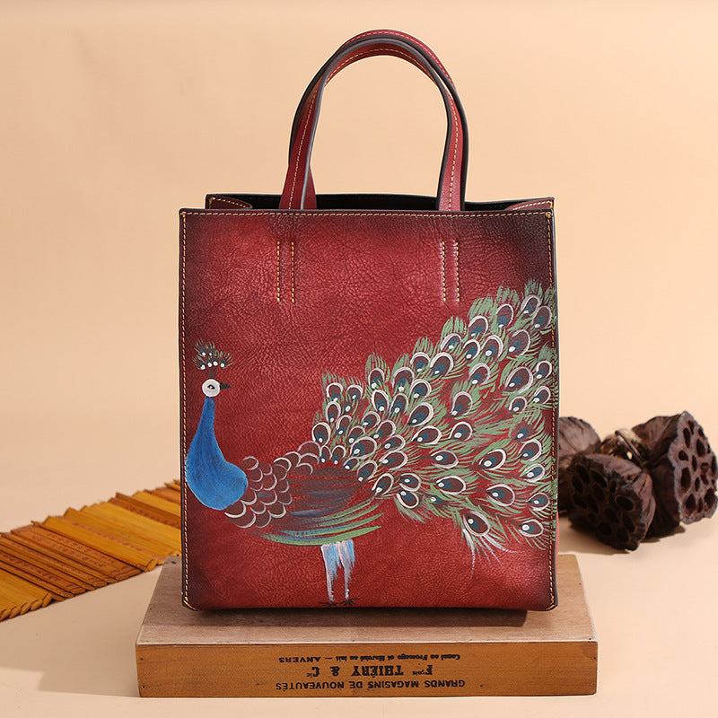 Sac à main vintage en cuir pour femme, 26,5x29x12cm en cuir de vachette