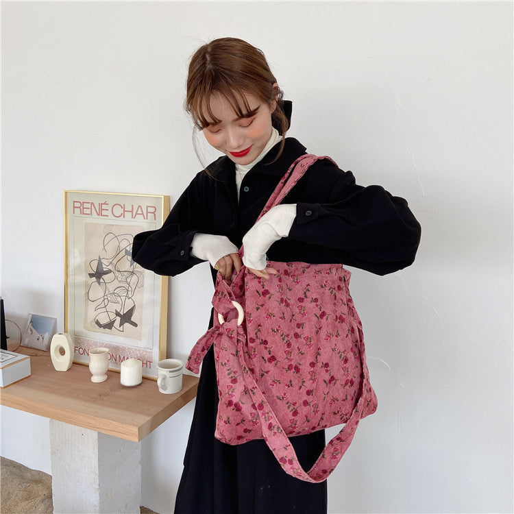 Sac messager rétro grande capacité avec motif rose artistique