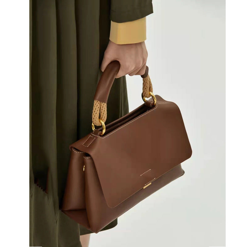 Sac à bandoulière simple en cuir pour femme 25,5x10x18CM Marron Noir