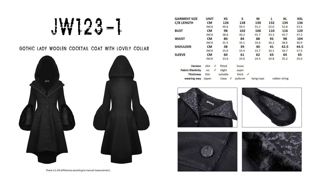 Versatile Wool Stand Collar Coat in Black, Sizes XS-2XL