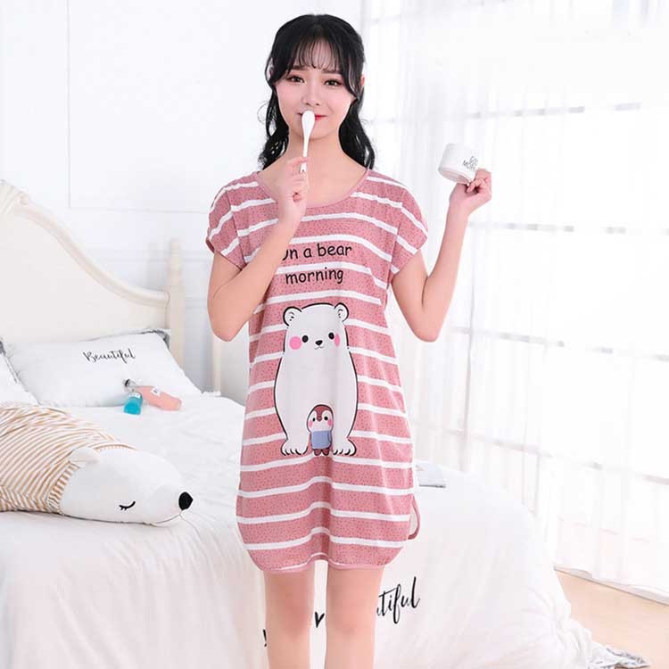Women's Cartoon Milk Silk Short Sleeve Nightdress One-Piece