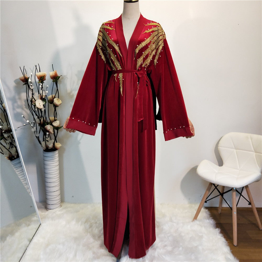 Muslim Women's Pearl Cardigan Robe Dress