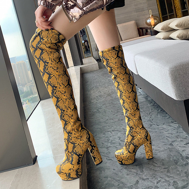 Bottes cuissardes à talons hauts compensés pour femmes