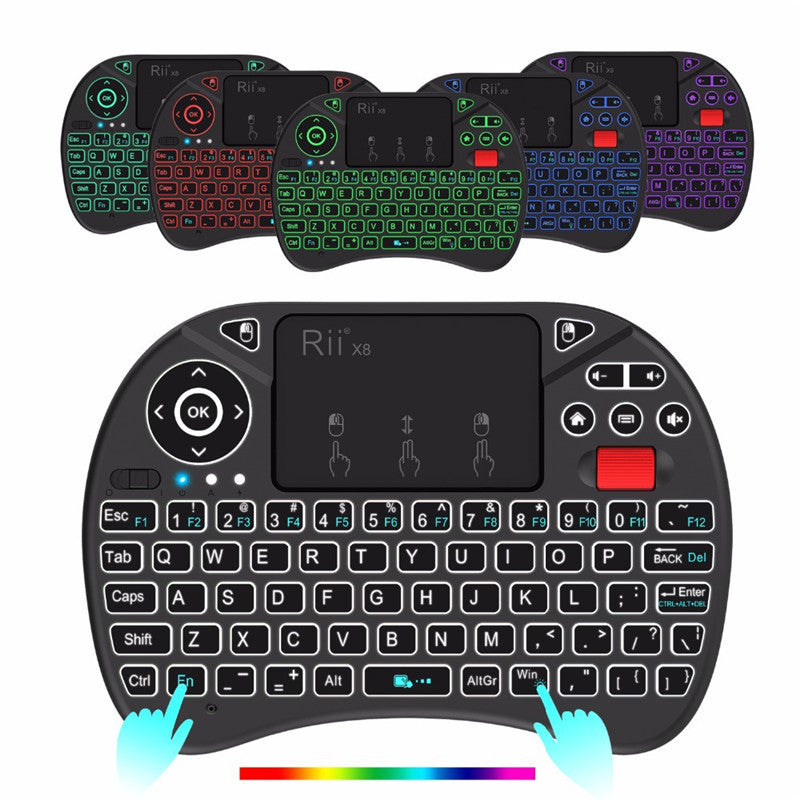 i8X Wireless Black Mini Keyboard with Touchpad and Dual Mouse Buttons