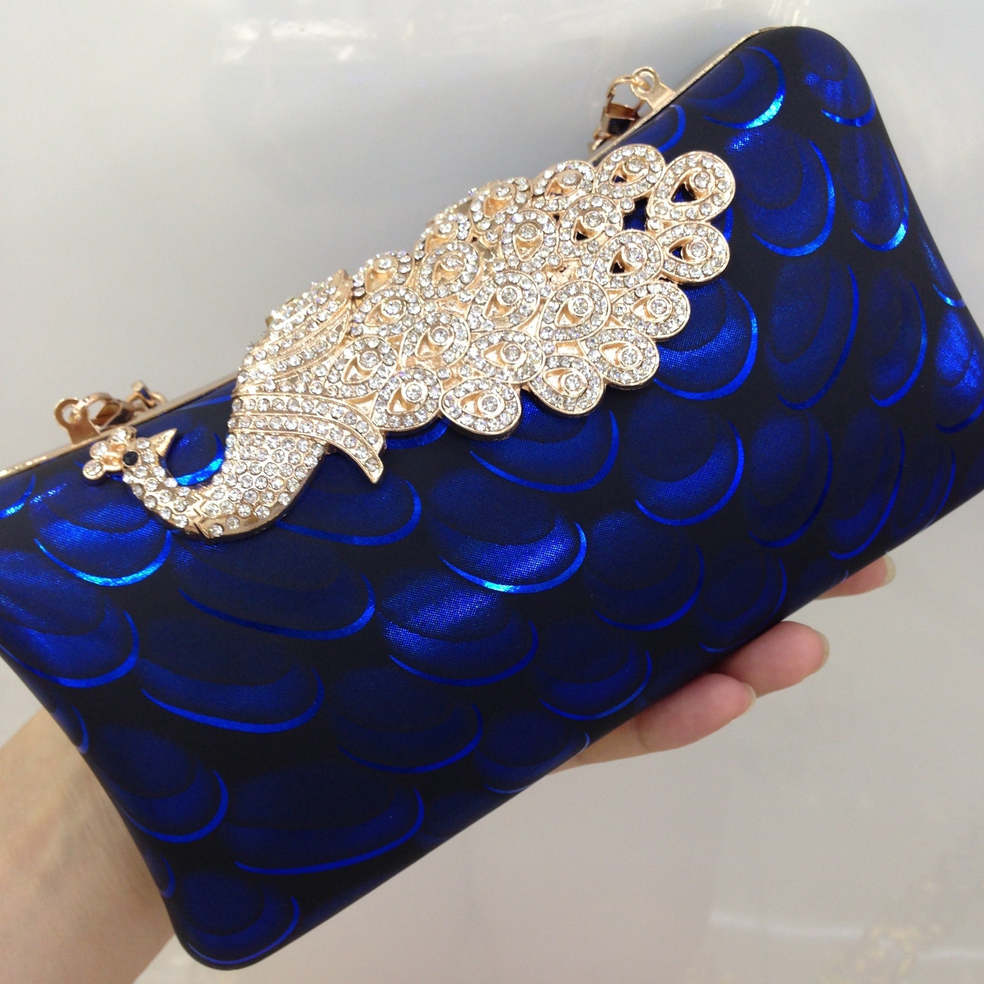 Diamond-Encrusted Peacock PU Leather Dinner Bag Magic Color
