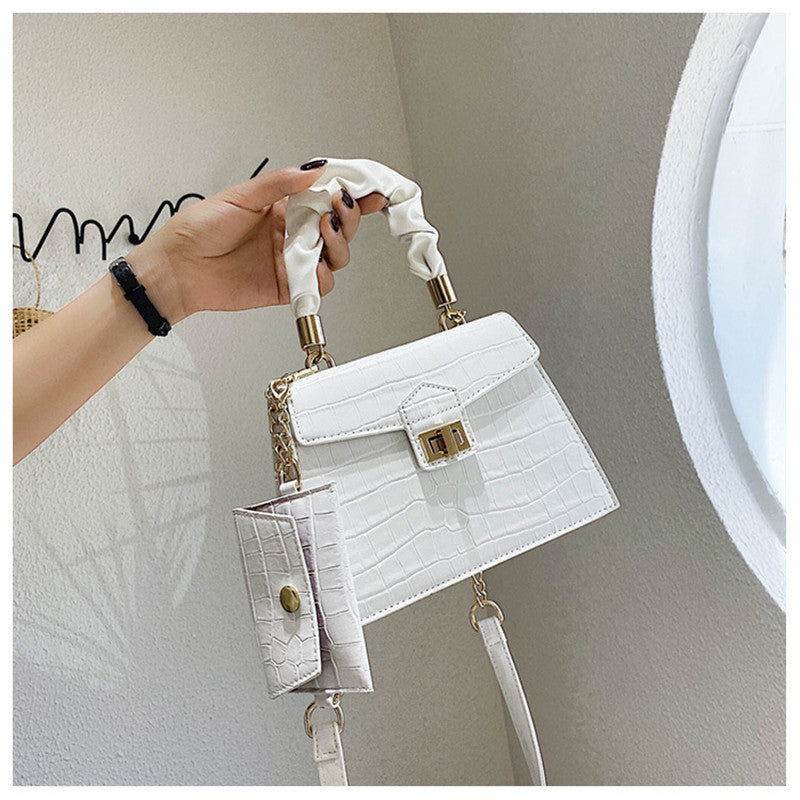 Portable Small Square PU Bag with Soft Handle and Lock Closure
