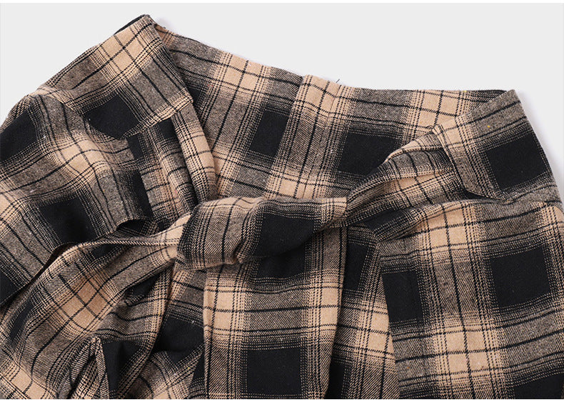 High waist plaid irregular shorts