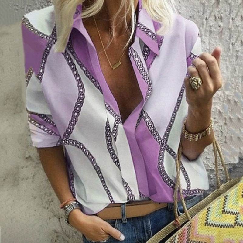 Chemise à manches longues avec col à revers imprimé, disponible en plusieurs couleurs et tailles