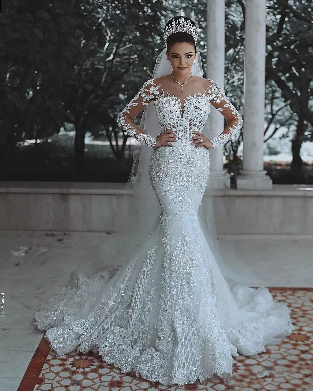 Luxury Mermaid Satin Lace Wedding Dress