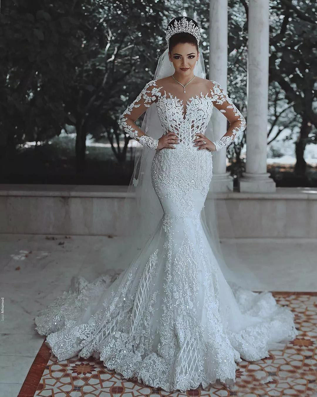 Luxury Mermaid Satin Lace Wedding Dress