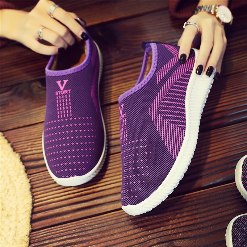 Chaussures d'hiver en coton et maille, doublées de velours, pour femmes