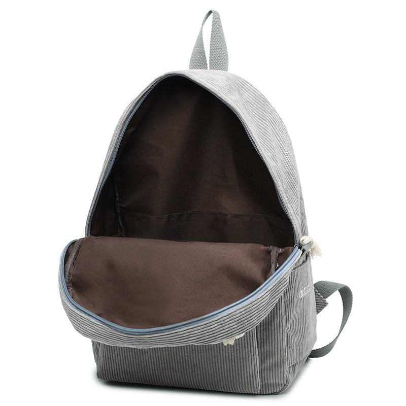 Corduroy School Backpack for Students Shoulder Bag