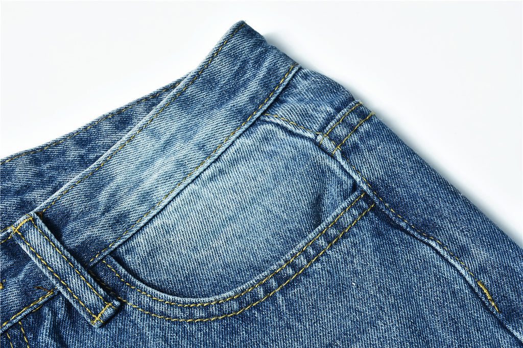 Jean denim bleu déchiré pour femme, taille mi-haute, pantalon crayon usé