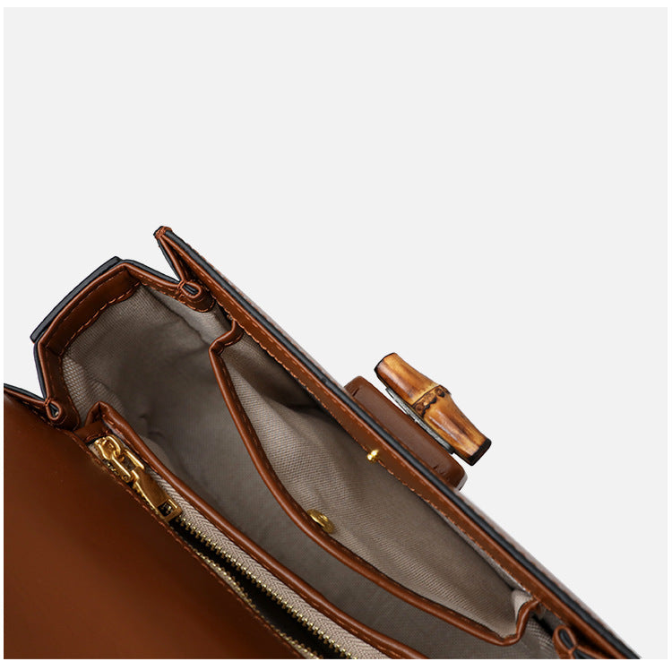 Retro Bamboo Saddle Leather One Shoulder Handbag 22x13x5cm