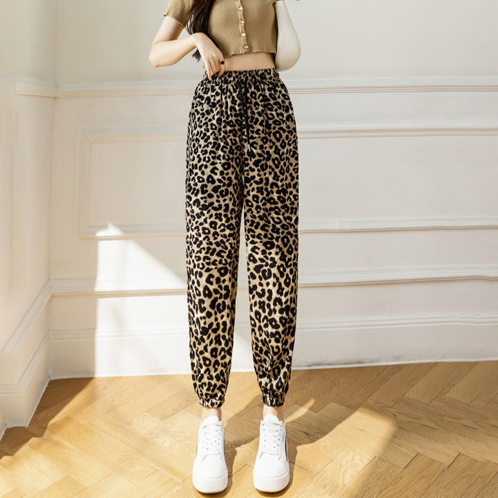 Pantalon de jogging taille haute en soie glacée, motif peinture à l'encre tie-dye