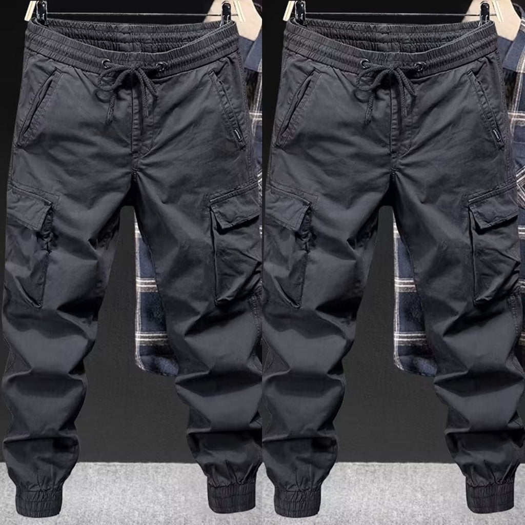 Loose Tapered Solid Color Cotton Overalls with Drawstring