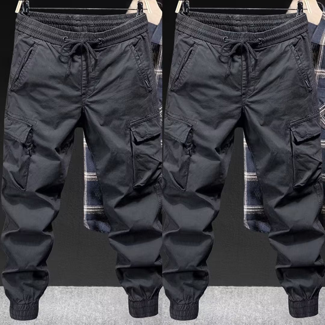Loose Tapered Solid Color Cotton Overalls with Drawstring