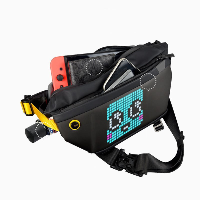 Sac bandoulière croisé homme à écran pixel LED noir 340x150x90mm