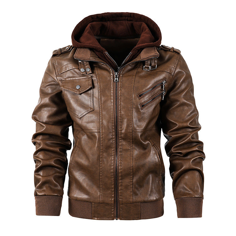 Blouson Moto en Cuir pour Homme avec Col Montant