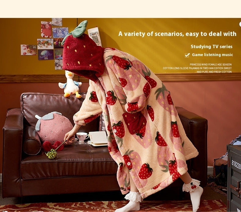 Winter Fleece-lined Thickened Pajamas Can Be Worn Outside Long