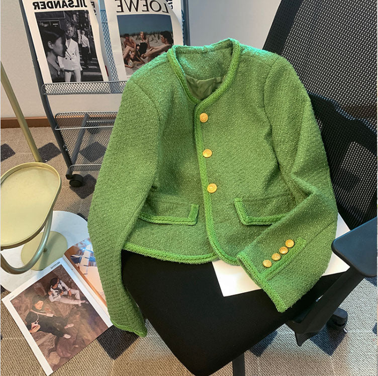 Veste française classique en tweed vert de haute qualité
