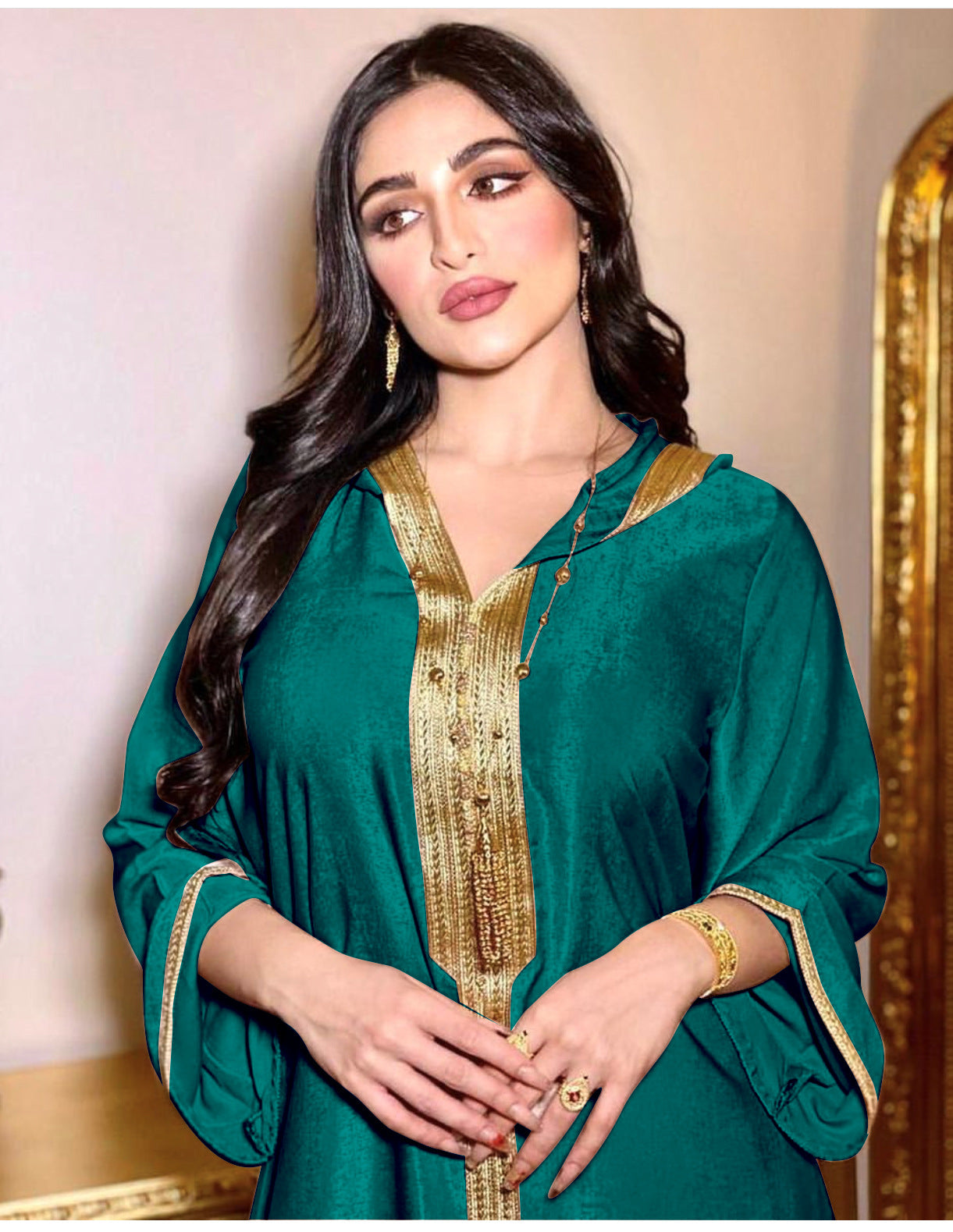 Cross-border Middle East Champagne Hooded Lace Suede Gown Muslim Abaya Women In Stock