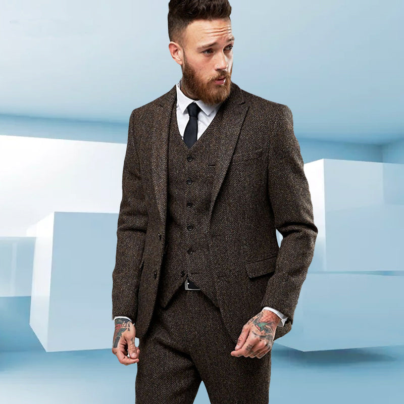 Three-Piece Suit with Flat Barge Collar and Vest – Sizes S to 5XL