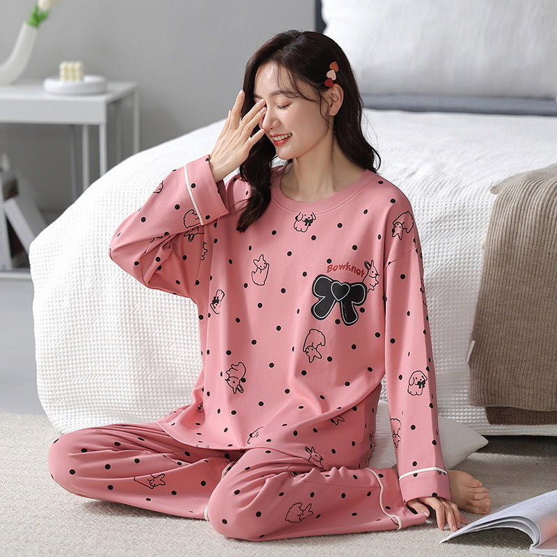Ensemble de pyjama en coton mélangé imprimé ample pour femme - Haut à manches longues et pantalon - Vêtements de nuit et de détente pour automne et hiver