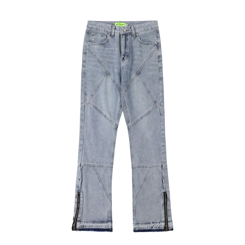 Maychao Unisex Loose Straight Washed Blue Cotton Denim Trousers