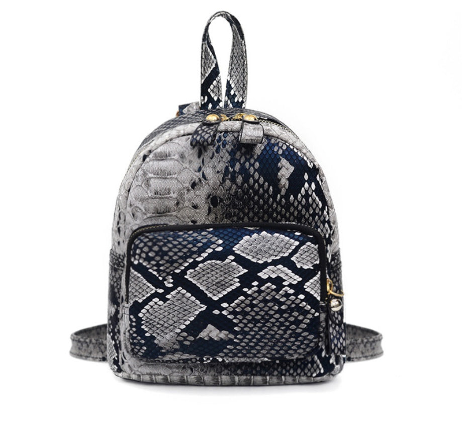 Snake Pattern PU Leather Shoulder Bag, Medium Soft, Waterproof, 17x20x12cm, Black & Khaki