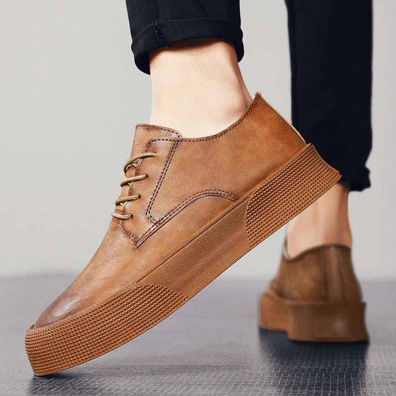 Chaussures basses décontractées pour hommes, à lacets, style rétro, avec plateforme, marron